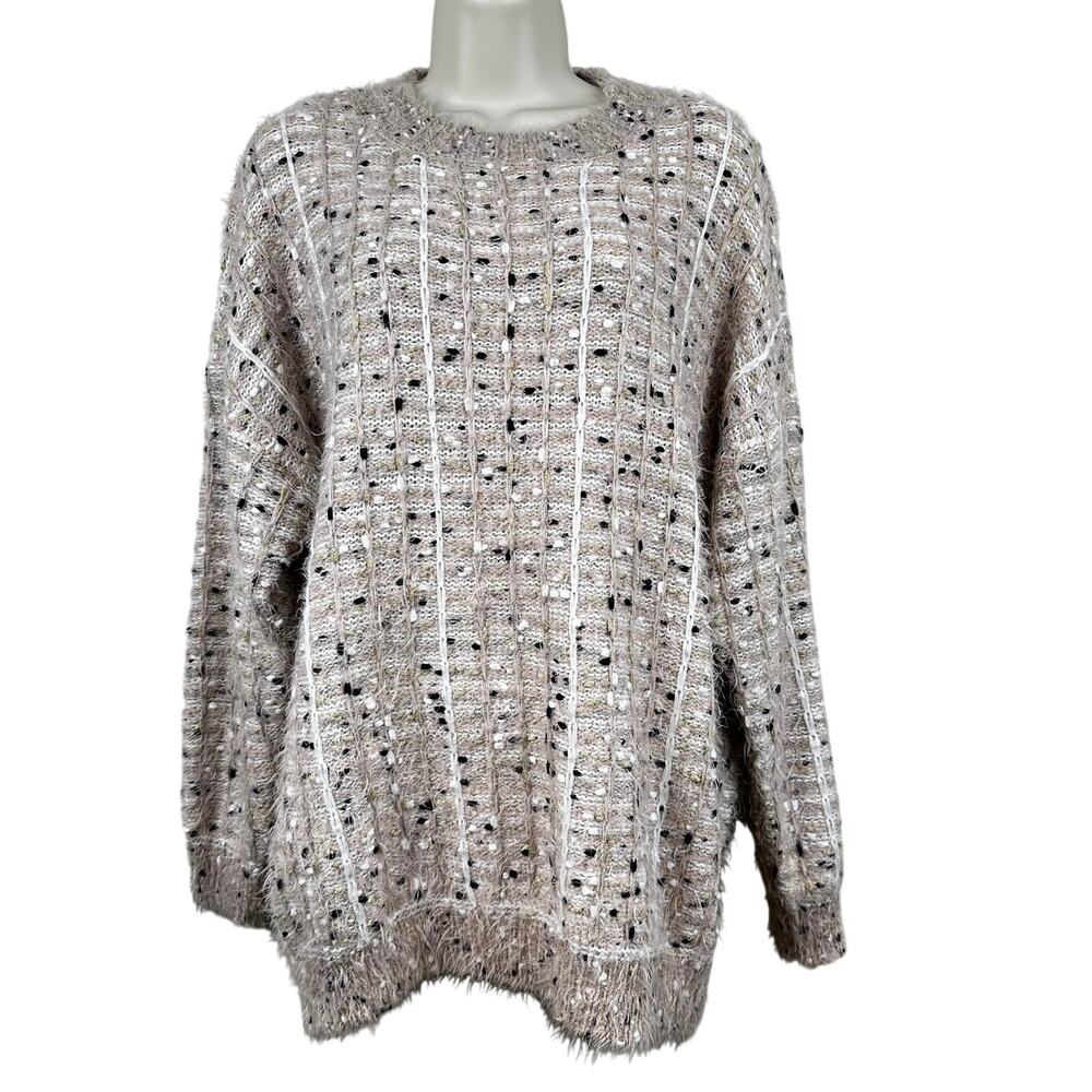 She + Sky Sweater Textured Slouchy Crew Neck Long Sleeve Metallic Tan One Size L